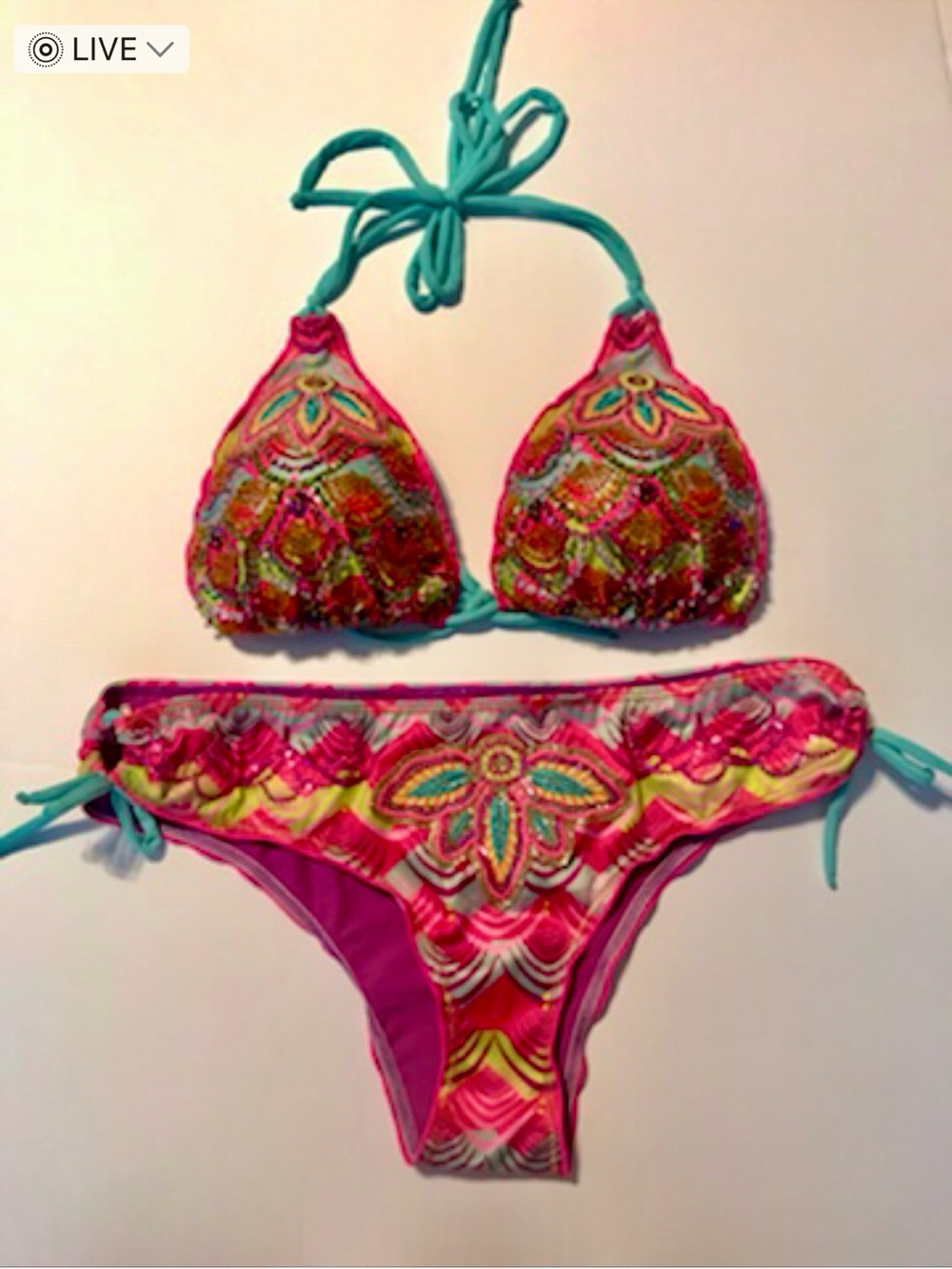 BARU ;Women’s Pink Multicolor Embroidered Two-Piece Swim Set
